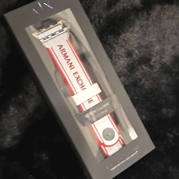 Armani Exchange Red & White Logo Silicone Band For Apple Watch 42mm-44mm - Picture 4 of 5